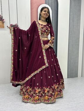 Maroon Lehenga Choli for Wedding Festival Navratri Sangeet Party Indian Outfit